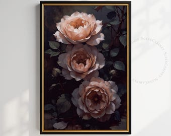 Vintage Floral Still Life Print: Moody Dark Academia Wall Art (Digital Download)