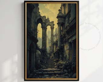 Gothic Cathedral Ruins Print: Dark Academia Medieval Architecture (Digital Download)