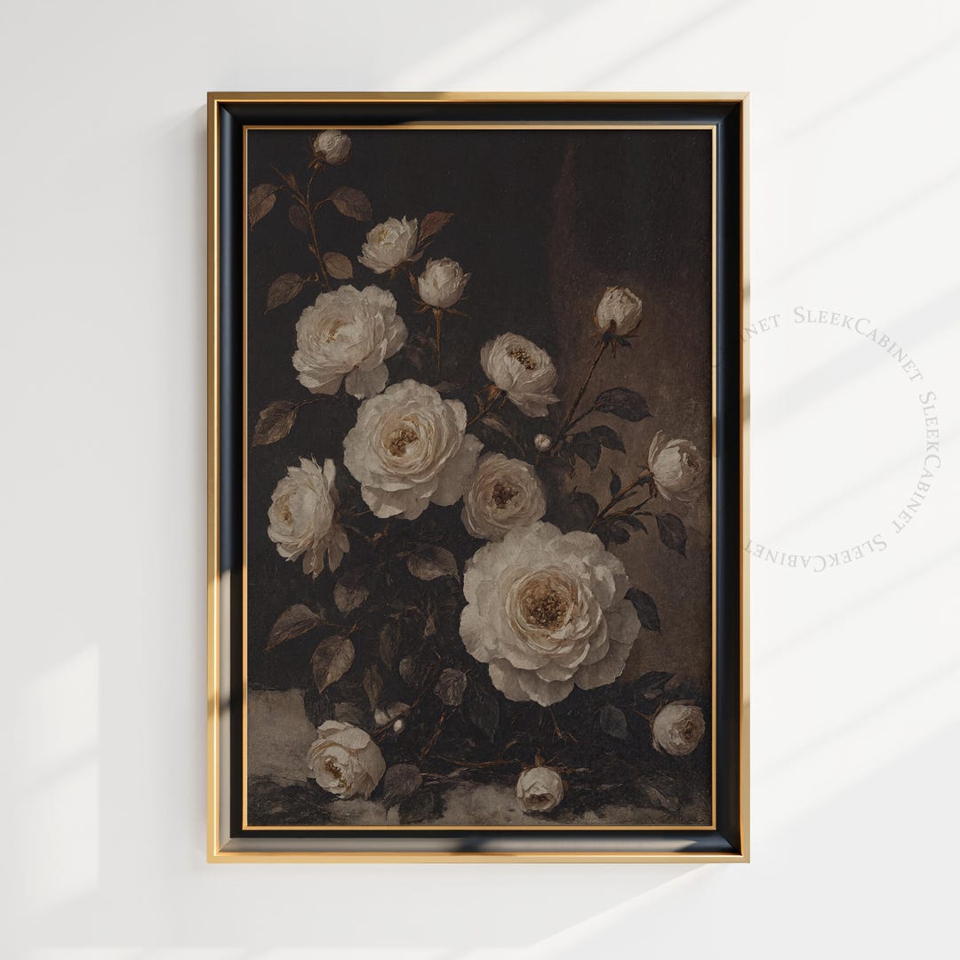 Dark Floral Still Life Print: Moody Vintage Oil Painting (digital ...