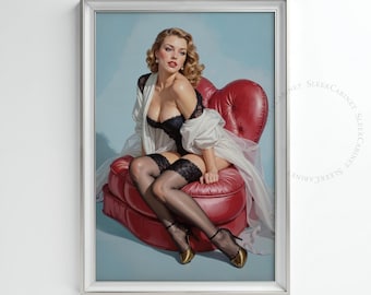 Vintage pin-upgirl kunstprint | Glamour-lingerie uit de jaren 50
