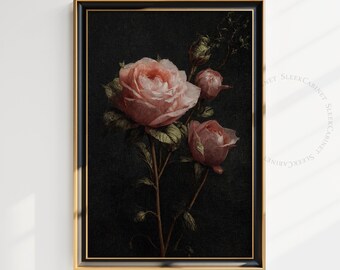 Moody Floral Print: Vintage Rose Still Life (Digital Download)