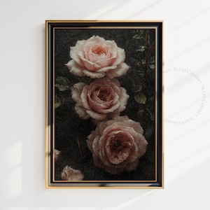 Dark Floral Still Life: Moody Antique Rose Painting (Digital Download)