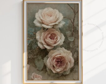 Vintage Rose Print: Moody Floral Still Life (Digital Download)