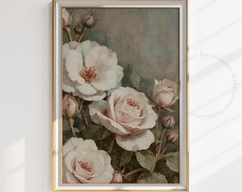 Vintage Floral Still Life Print: Moody Dark Academia Wall Art (Digital Download)