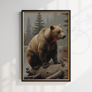 Grizzly Bear Wilderness Print: Rustic Cabin Wall Art (Digital Download)