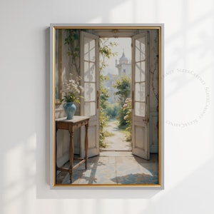 French Country Doorway Print: Sunlit Cathedral View (Digital Download)
