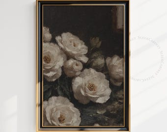 Moody Floral Oil Painting Print: Dark Academia Antique Art (Digital Download)