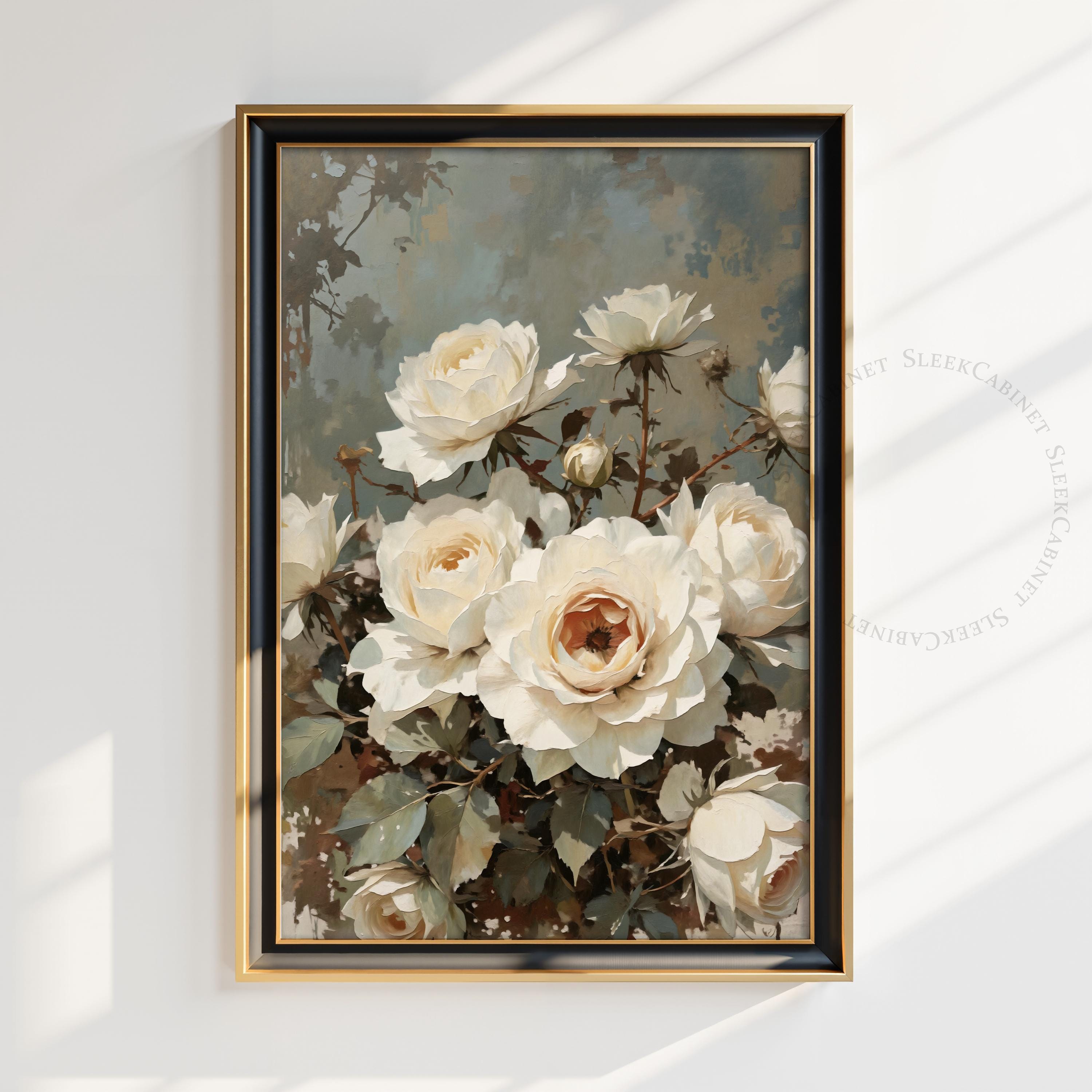 White Rose Still Life Print Set: Victorian Floral Oil Painting (digital ...