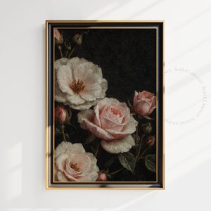 Moody Vintage Flower Print | Dark Floral Still Life Oil Painting | Dark Academia Wall Art | Printable Digital Antique Art | fbhvt2