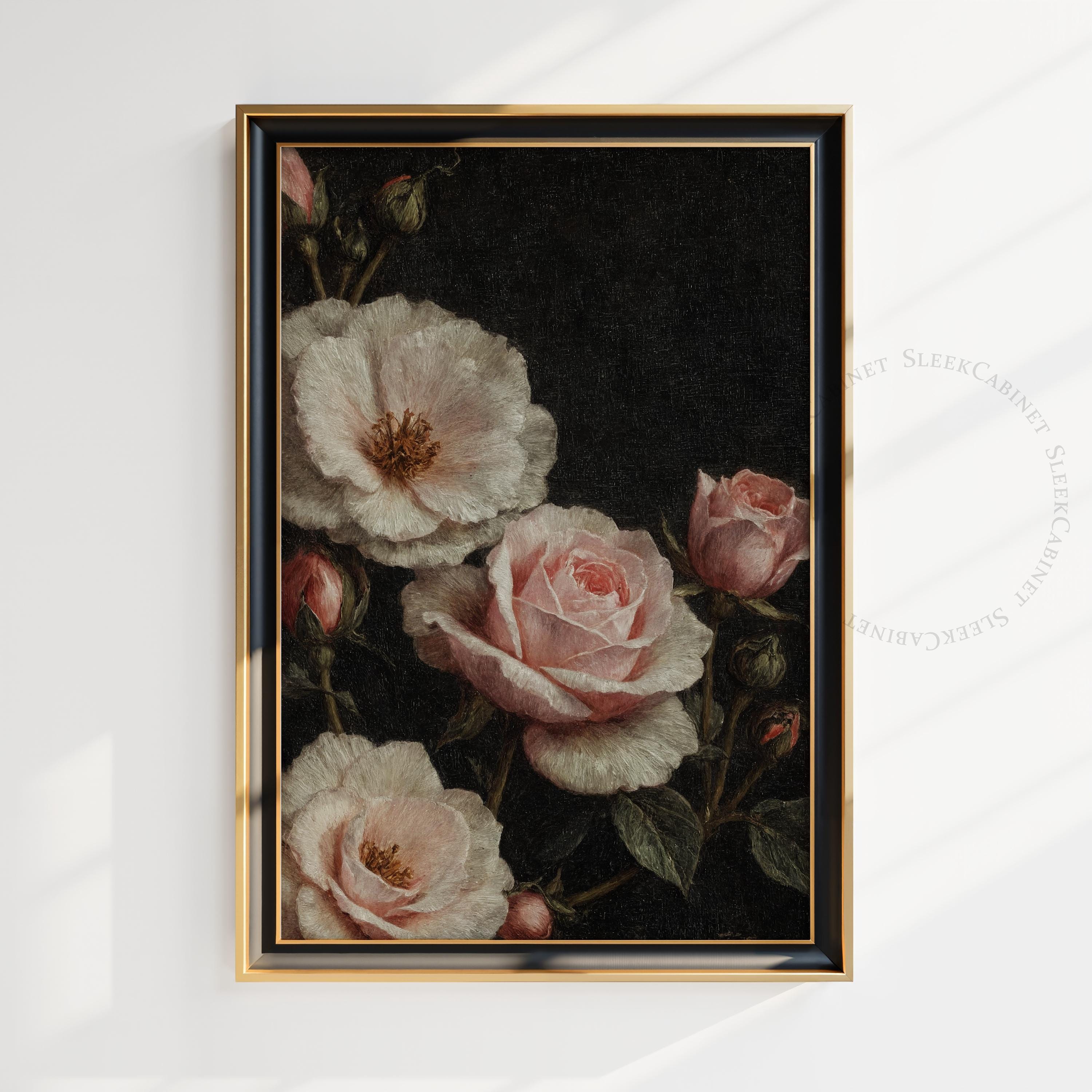 Vintage Floral Oil Painting Print: Moody Dark Academia Wall Art ...