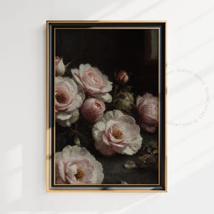Moody Vintage Flower Print | Dark Floral Still Life Oil Painting | Dark Academia Wall Art | Printable Digital Antique Art | pdozy2