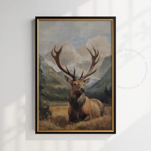 Vintage Elk Painting: Rustic Wildlife Art Print (Digital Download)