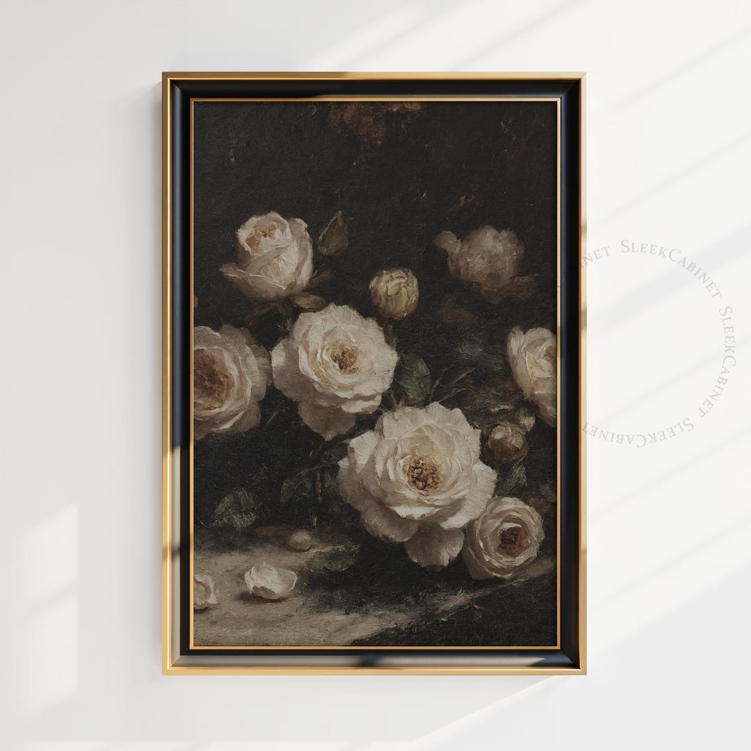 Dark Floral Still Life Print: Moody Vintage Oil Painting (digital ...