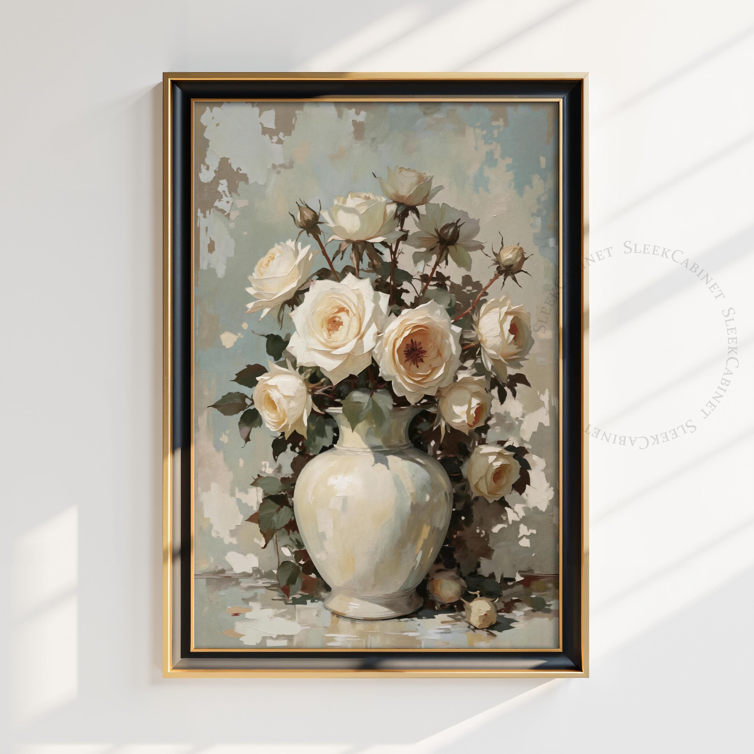 White Rose Still Life Print Set: Victorian Floral Oil Painting (digital ...