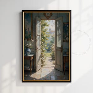 French Country Doorway Print: Sunlit Cathedral View (Digital Download)
