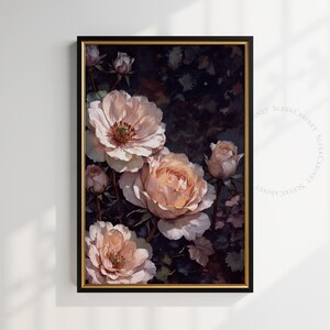 Moody Vintage Flower Print | Dark Floral Still Life Oil Painting | Dark Academia Wall Art | Printable Digital Antique Art | fbhvt4