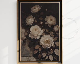 Moody Floral Still Life Print: Dark Academia Antique Art (Digital Download)