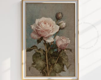 Vintage Rose Print: Moody Floral Still Life (Digital Download)