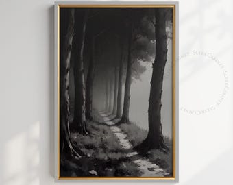 Misty Forest Path Print: Gothic Woodland Art (Digital Download)