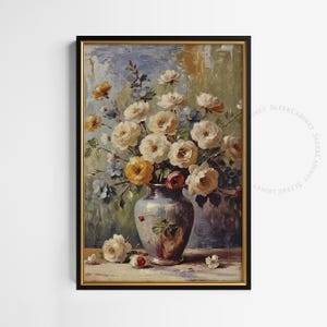 Spring Flowers In The Vase | Still Life Oil Painting | Rustic Wall Art | Colorful Floral Impressionism Print  | Printable Art [vpfeu]