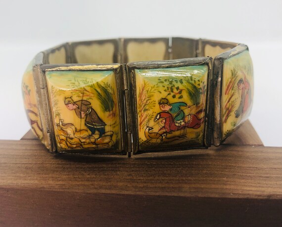 Hand Painted Bone Link Bracelet