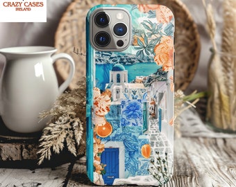 Funda para teléfono Santorini - Summer Collage Coastal Aesthetic iPhone & Samsung Case - Accesorios para teléfono Ocean Blue