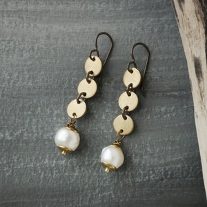 Pearl Earrings,  Long Dangle Earrings White Pearl, Art Deco, 1920&#39;s, Flapper Earrings, Hypoallergenic, Sensitive Ears, Gift for Her