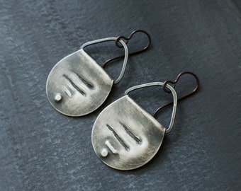 Sterling Silver Earrings Artisan Earrings, Geometric, Hand Stamped, Ethnic Silver Rustic Jewelry