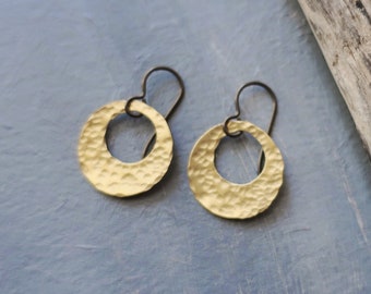 Brass Hammered Hoop Earrings