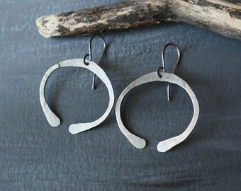 Hammered Sterling Silver Open Hoop Earrings