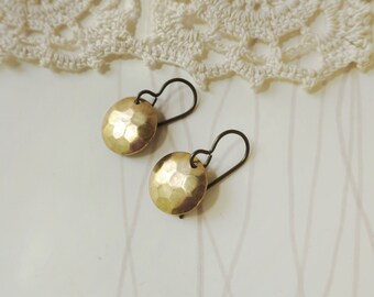 Hammered Brass Disc Earrings: Hypoallergenic Niobium Wires