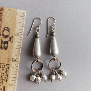 Silver Teardrop Earrings Czech Glass Antiqued Silver Earrings, Bling, Sparkle, Brass, Copper Mixed Metal image 2