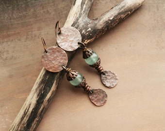 Copper and Chalcedony Earrings Rustic Copper Dangle Earrings // Hammered Copper // Artisan Jewelry // Hypoallergenic