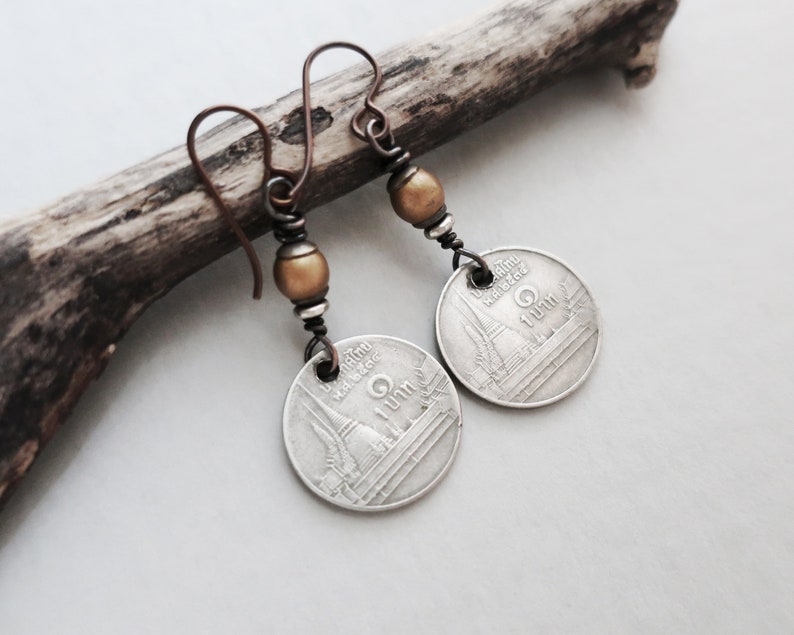 Thai Coin Earrings Coin Dangle Earrings image 2