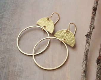 Brass Hoop Earrings Geometric Brass Earrings // Semi Circle // Boho Earrings // Gold Hoop Earrings