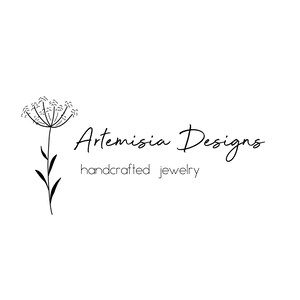 May include: A minimalist logo for "Artemisia Designs" featuring a delicate black floral illustration and the text "Artemisia Designs handcrafted jewelry" in a stylish script font, set against a clean white background.