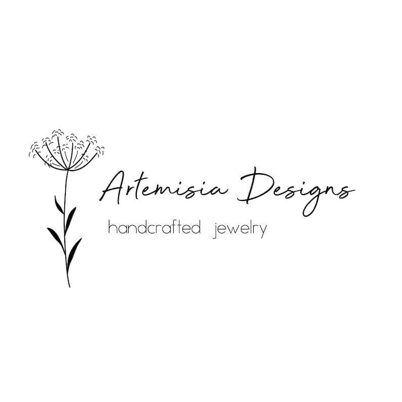May include: A minimalist logo for "Artemisia Designs" featuring a delicate black floral illustration and the text "Artemisia Designs handcrafted jewelry" in a stylish script font, set against a clean white background.