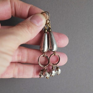 Silver Teardrop Earrings Czech Glass Antiqued Silver Earrings, Bling, Sparkle, Brass, Copper Mixed Metal image 5