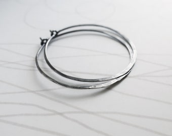 Hammered Sterling Silver Hoop Earrings, Handcrafted Earrings Simple Sterling Hoops