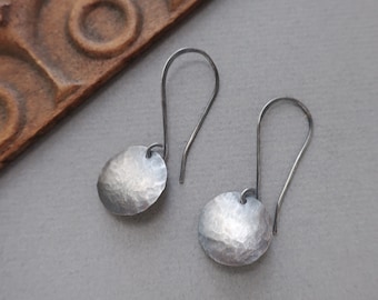 Sterling Silver Disc Earrings Artisan Earrings, Long Ear Wires