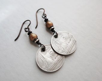 Thai Coin Earrings Coin Dangle Earrings