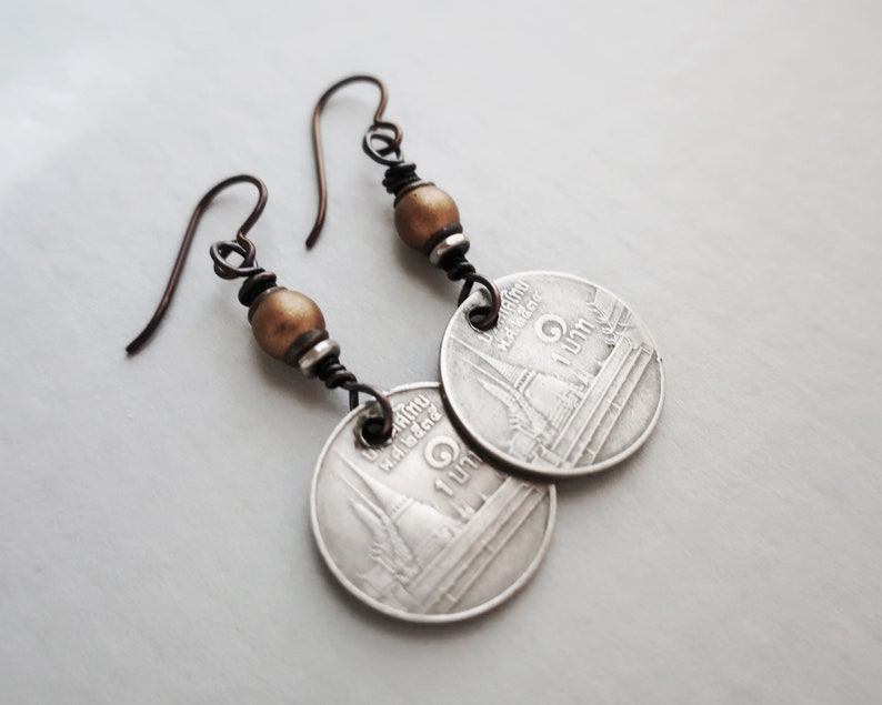 Thai Coin Earrings Coin Dangle Earrings image 1