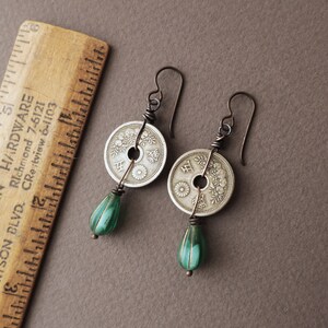 Japanese Coin Earrings Aqua Blue Glass image 4