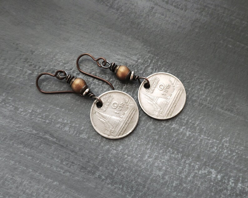 Thai Coin Earrings Coin Dangle Earrings image 3