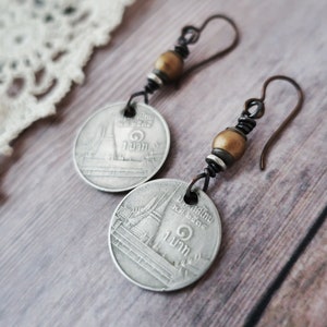 Thai Coin Earrings Coin Dangle Earrings image 4