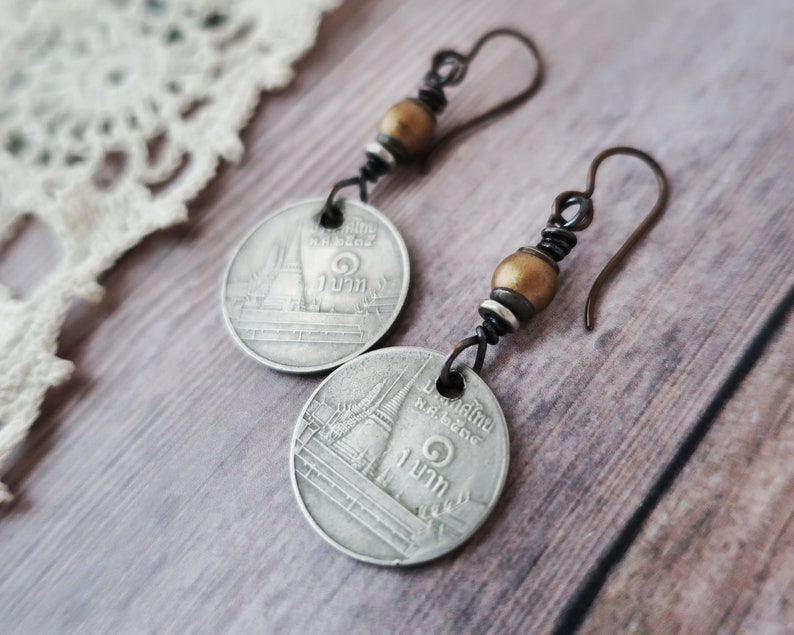 Thai Coin Earrings Coin Dangle Earrings image 4