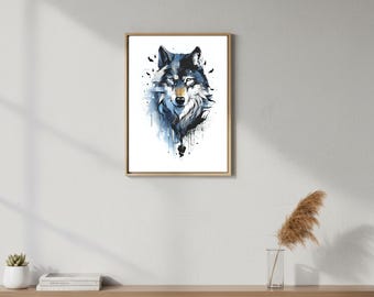 Wolfportretkunstdruk: decor wilde dieren (digitale download)