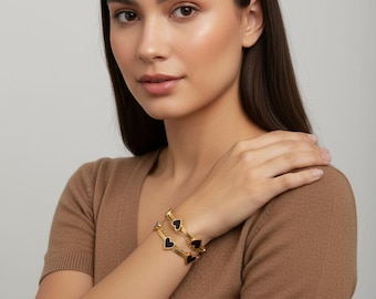 Roestvrijstalen armband met zwart hart: waterbestendige verstelbare bedel