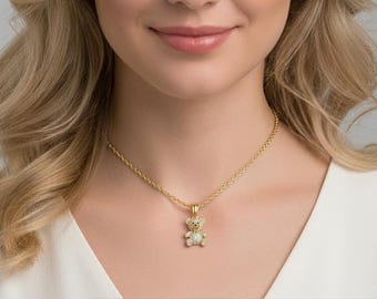 Gouden kristallen teddybeerketting: roestvrijstalen hartmedaillonhanger