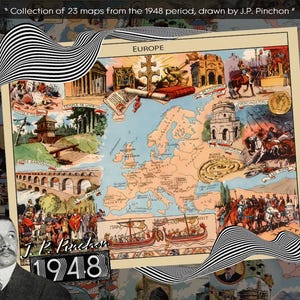 Collezione Vintage: 23 mappe storiche rare (1948) – Illustrate da J.P. Pinchon - "La fioritura del mondo"